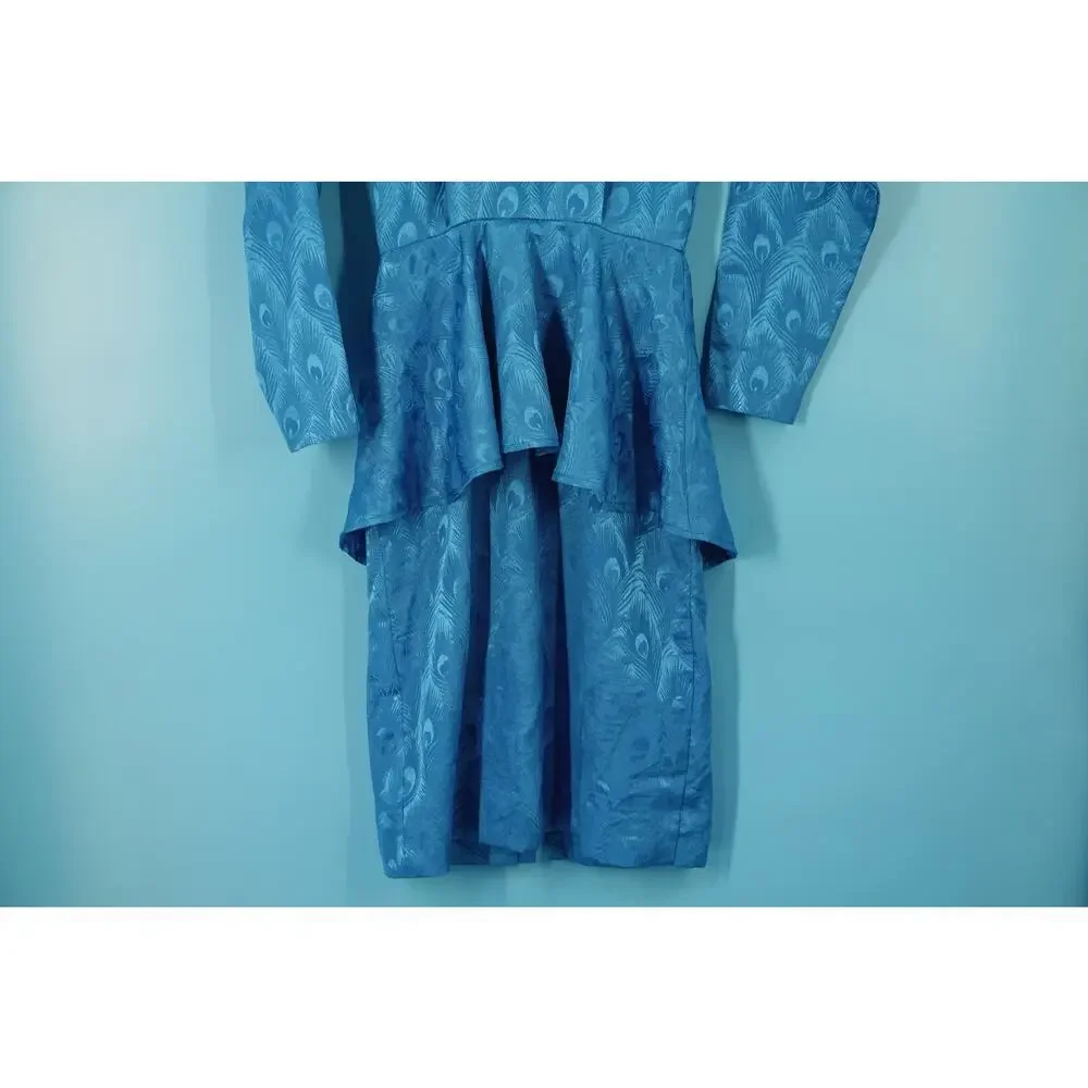 Vintage Blue Long sleeve Peplum Dress